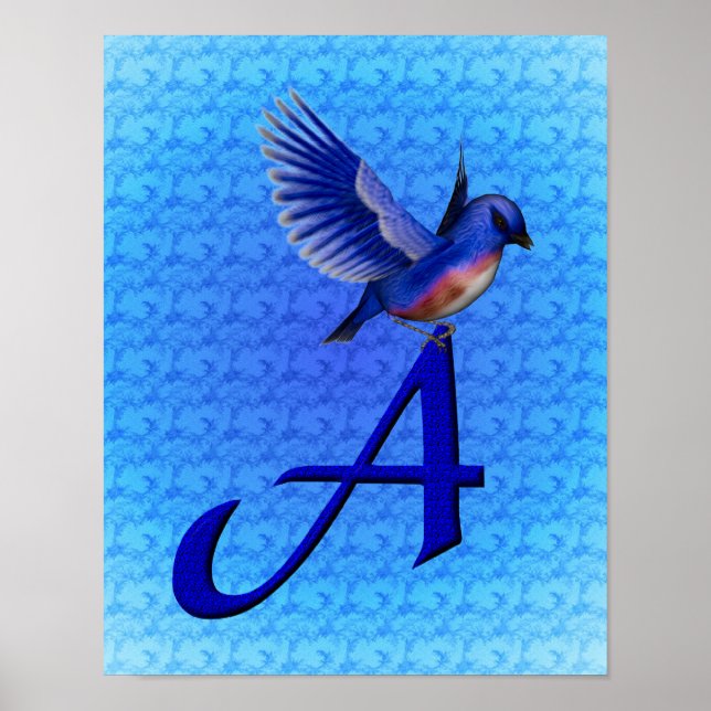 Poster Monograma Inicial A Pássaro Azul (Frente)