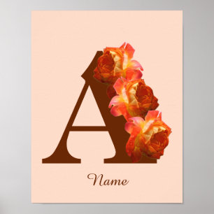 Poster Monograma Inicial A Personalizado Rosa Laranja