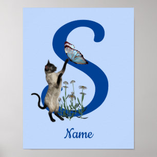 Poster Monograma Inicial Da Borboleta De Gato Siamês S S