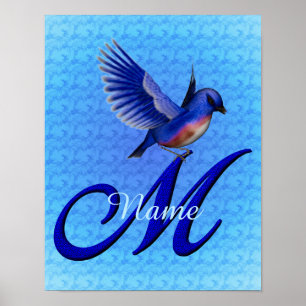 Poster Monograma Inicial M Bluebird Personalizado