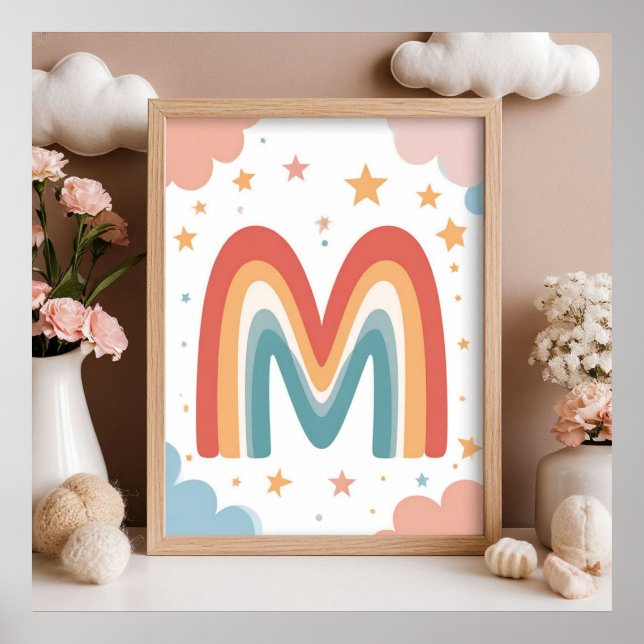 Poster ☁️ Monograma Inicial M de Design Cute Rainbow ☁️ (Frente)