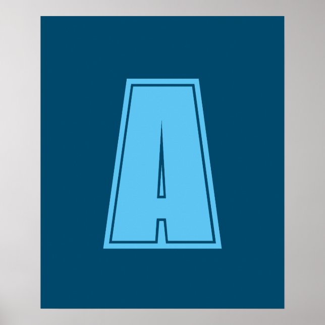 Poster Monograma Inicial Monograma do Ocean & Sky Blue Ch (Frente)