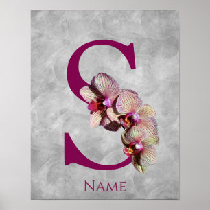 Poster Monograma Inicial S Elegante de Orquídea Personali