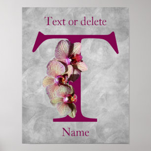 Poster Monograma Inicial T Elegante de Orquídea Personali