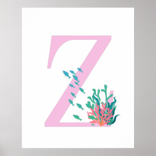 Poster Monograma Inicial Z Monograma Rosa Azul Oceano Pos