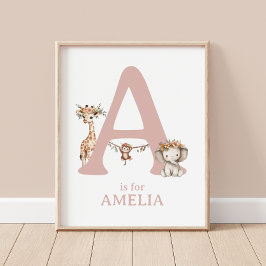Poster Monograma - Letra A Boho Safari Animal Nursery Wal