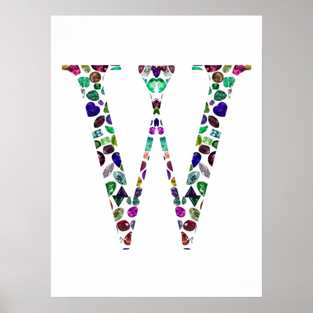 Poster Monograma - Letra W - Gemstone Design inicial (Frente)