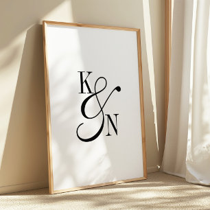 Poster Monograma Minimalista Casamento Preto & Branco Scr