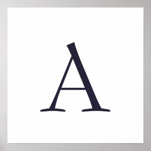 Poster Monograma Moderno Simples Azul Inicial