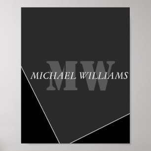Poster Monograma Negro de Cinzas Artísticas Modernas