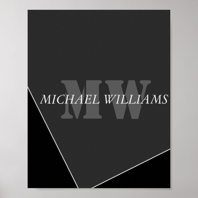 Poster Monograma Negro de Cinzas Artísticas Modernas (Frente)