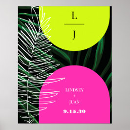 Poster Monograma Neon Arches Palma Tropical Casamento de