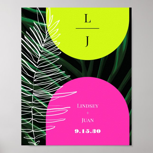 Poster Monograma Neon Arches Palma Tropical Casamento de  (Frente)