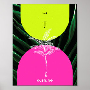 Poster Monograma Neon Arches Palmeiras Tropicais