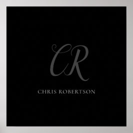 Poster Monograma Nome Cinza Negra Presente Personalizado