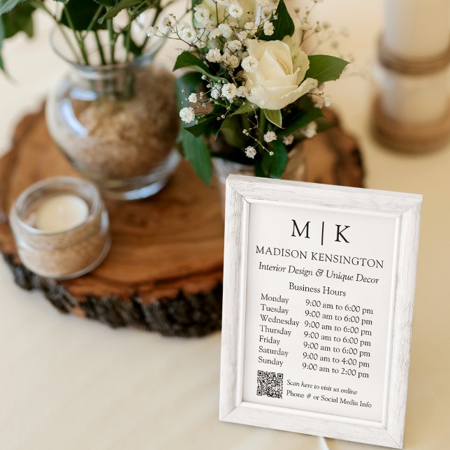 Poster Monograma ou Adicionar Logotipo Horas de Negócios  (Edit to Customize text, colors and more)