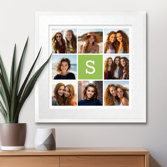 Poster Monograma Personalizado de Colagem de Fotografias  (Personalized Wall Art with a Photo Collage and Monogram)