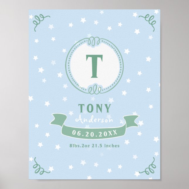 Poster Monograma personalizado de manobras de bebês recém (Frente)