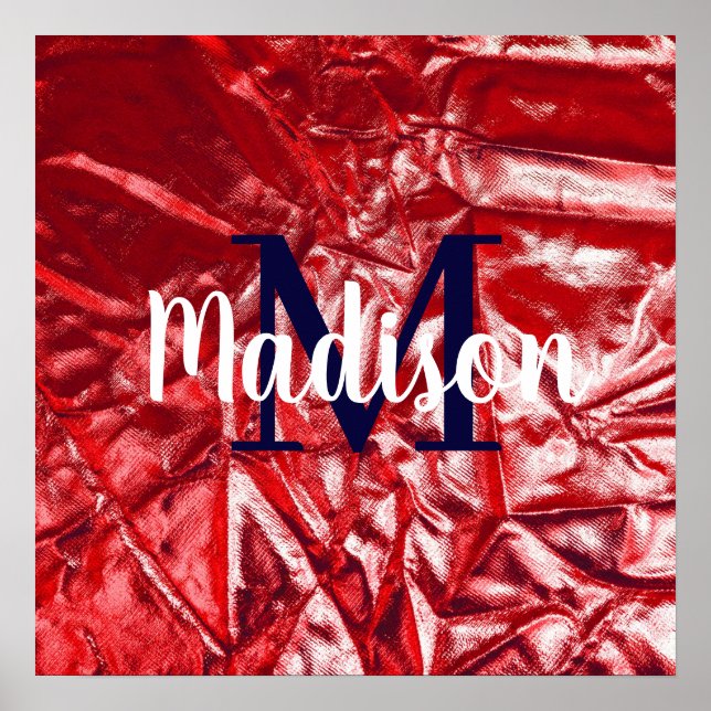 Poster Monograma Personalizado Elegante Vermelho Personal (Frente)