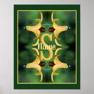 Poster Monograma Personalizado Inicial Nome Arte de Lírio