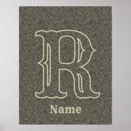 Poster Monograma Personalizado Inicial Nome Floral Marrom