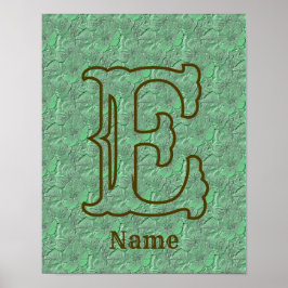 Poster Monograma Personalizado Inicial Nome Floral Verde