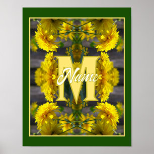 Poster Monograma Personalizado Seu Nome Inicial Flores Am