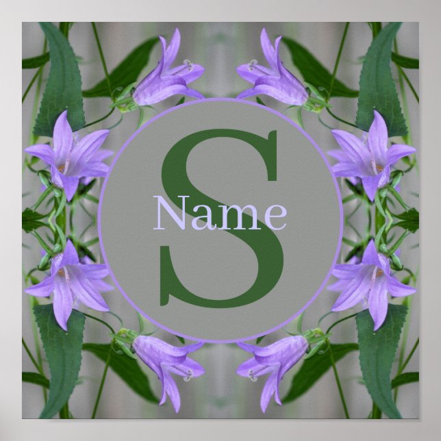 Poster Monograma Personalizado Seu Nome Inicial Flores de (Frente)