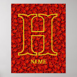 Poster Monograma Personalizado Seu Nome Inicial Folhas de