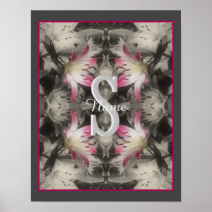 Poster Monograma Personalizado Seu Nome Inicial Lírios