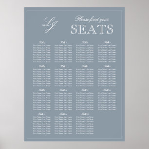Poster Monograma Script Dusty Blue Modern Wedn Seat