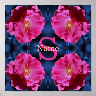 Poster Monograma Seu Nome com Letra Inicial Rosa Arte Per