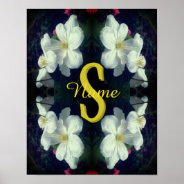 Poster Monograma Seu Nome e Inicial Clematis Arte Floral