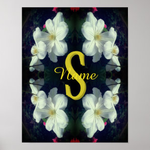 Poster Monograma Seu Nome e Inicial Clematis Arte Floral