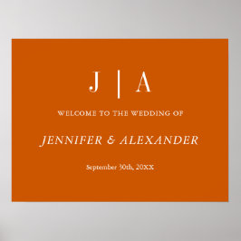 Poster Monograma Simples Nome Do Casal Queimado Laranja E