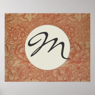 Poster Monograma Têxtil Floral Padrão Vintage Tapeçari