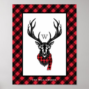 Poster Monograma   vermelho acolhedor & morno da rena da