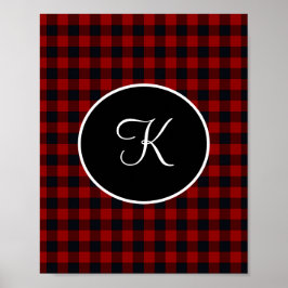 Poster Monograma Vermelho e Preto Xadrez de Búfalo Falso