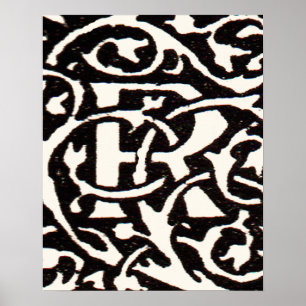 Poster Monograma Vintage R Art Nouveau