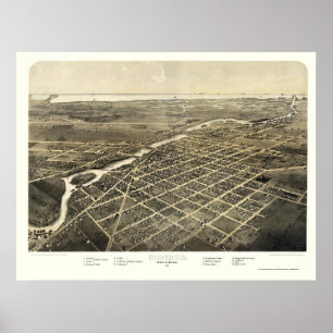 Poster Monroe, MI Mapa Panorâmico - 1866
