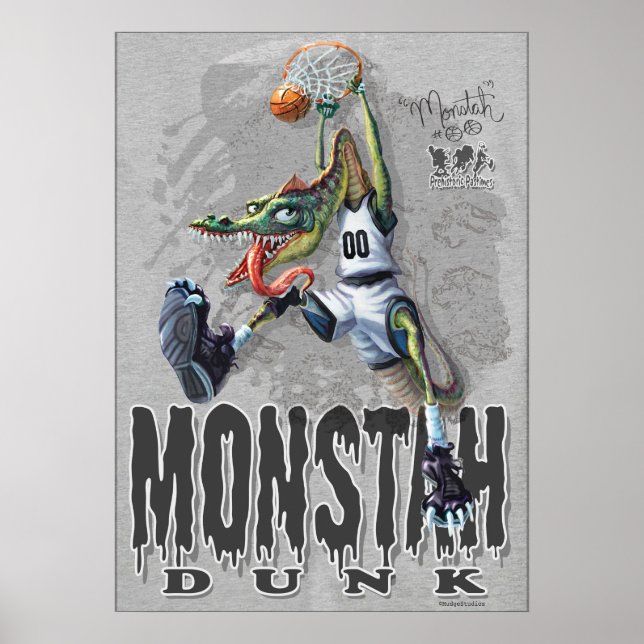 Poster Monstah Dunk Dinosaur Basbasquetebol (Frente)