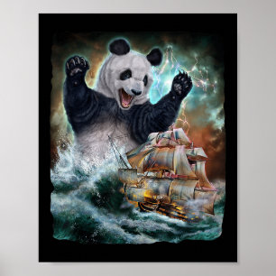 Poster Monster Giant Panda Como Kraken Ataca Um Navio De 