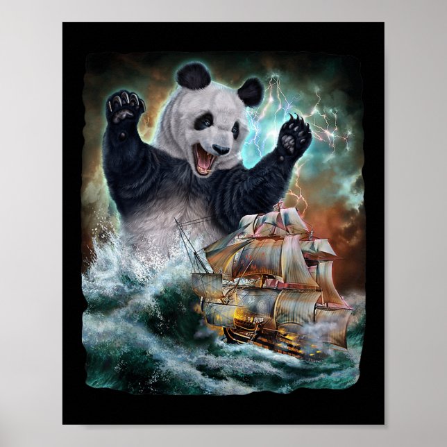 Poster Monster Giant Panda Como Kraken Ataca Um Navio De  (Frente)