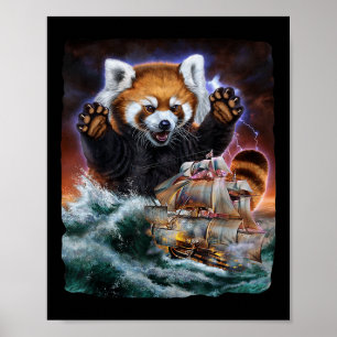 Poster Monster Red Panda Como Kraken Ataca Um Navio De Gu