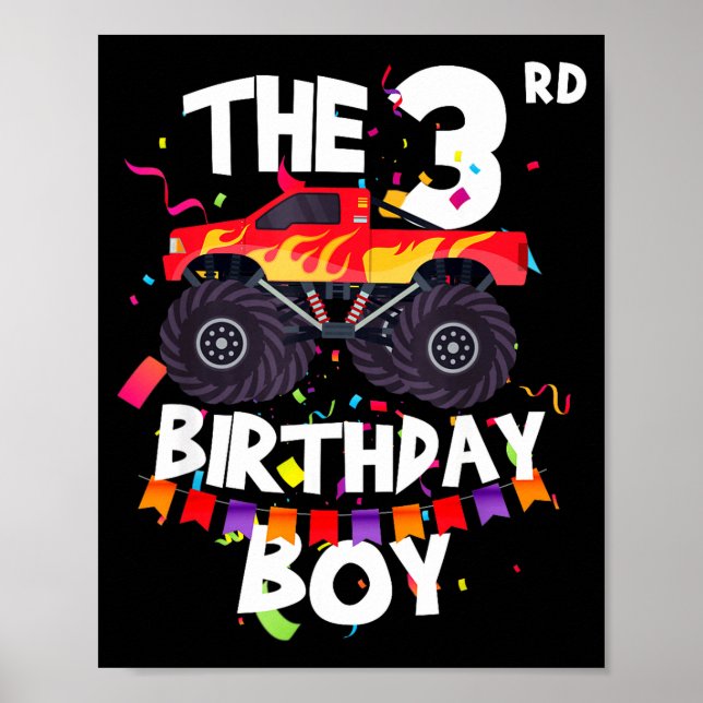Poster Monster Truck 3rd Birthday Boy Funny 3 Years Old B (Frente)