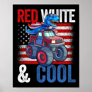 Poster Monster Truck Dino 4 de Julho Meninos Bandeira Ame