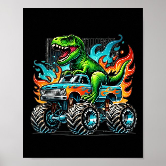 Poster Monster Truck Dinosaur Birthday Party Monster Truc (Frente)