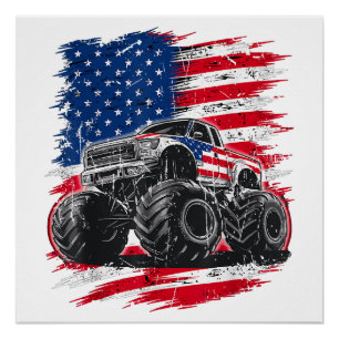 Pôster Monster Truck EUA Flag American