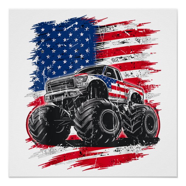 Pôster Monster Truck EUA Flag American (Frente)