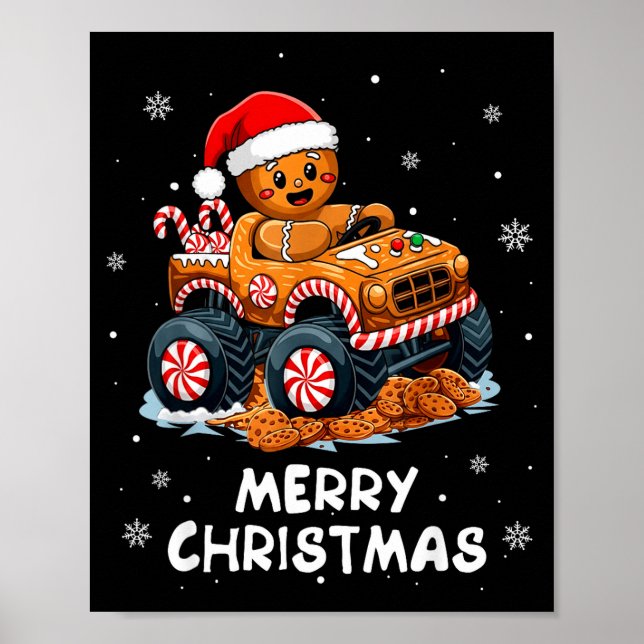 Poster Monster Truck Gingerbread Man Funny Merry Christma (Frente)